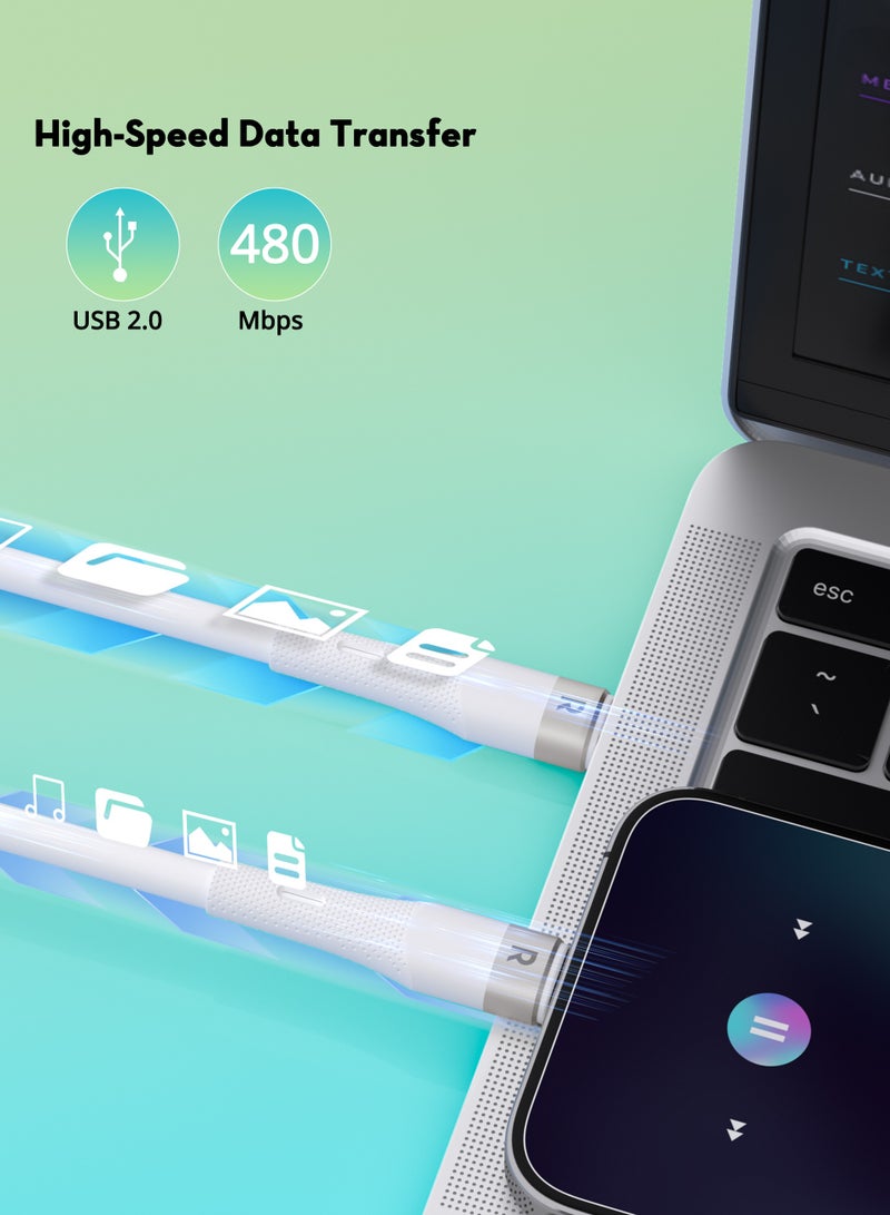 RAVPOWER Ultra-Fast USB-C Cable Transparent Shells - Tab C 60W 1.2M White  - Image 5