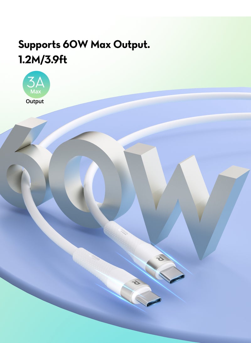 RAVPOWER Ultra-Fast USB-C Cable Transparent Shells - Tab C 60W 1.2M White  - Image 3