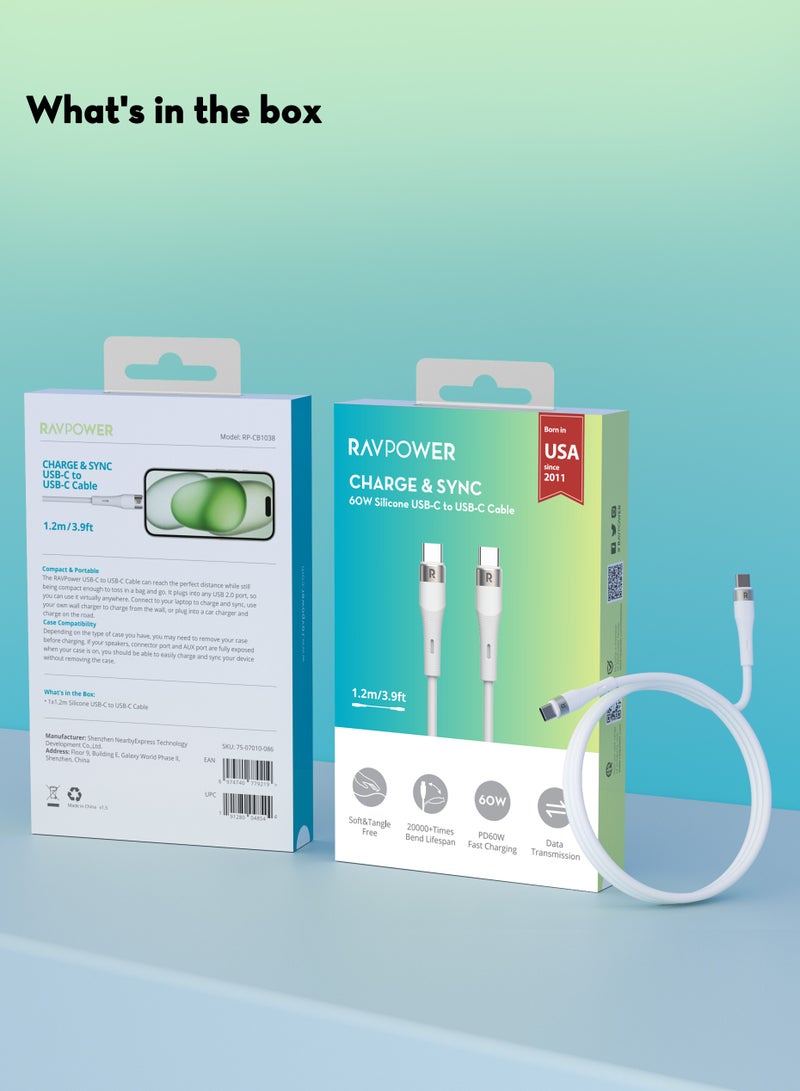 Ultra-Fast USB-C Cable Transparent Shells - Tab C 60W 1.2M White
