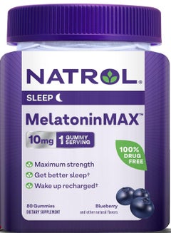 Natrol, MelatoninMax, Sleep, Blueberry, 10 mg, 80 Gummies - pnsku/N70104476V/45/_/1725010124/23cfca0f-943a-4bac-ae94-d4164056352f