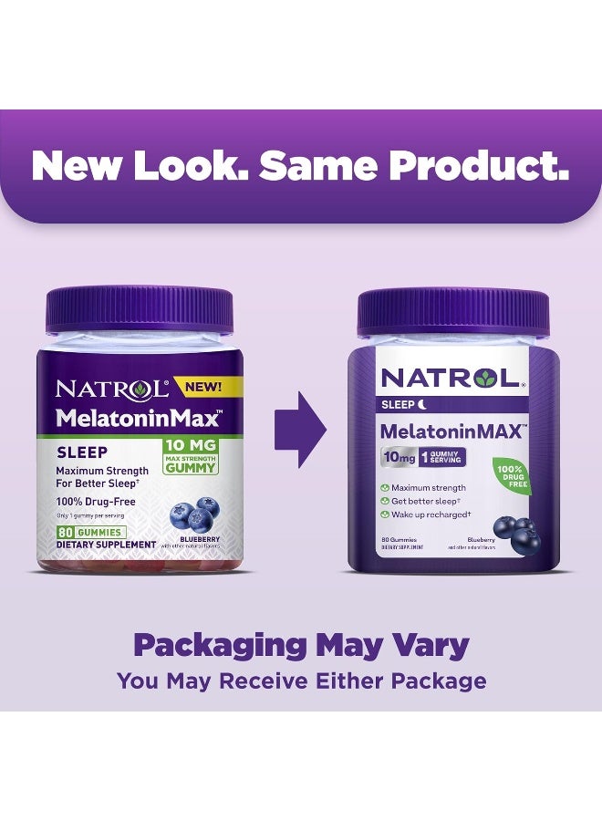 Natrol MelatoninMax, Sleep, Blueberry Flavor, 10 mg, 80 Gummies Packaging May Vary - Image 2