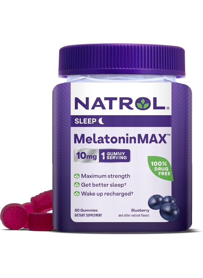 Natrol MelatoninMax, Sleep, Blueberry Flavor, 10 mg, 80 Gummies Packaging May Vary - Image 1