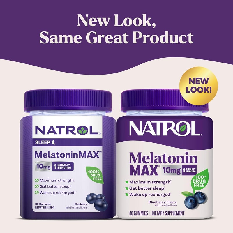 Natrol MelatoninMax, Sleep, Blueberry Flavor, 10 mg, 80 Gummies Packaging May Vary - Image 2