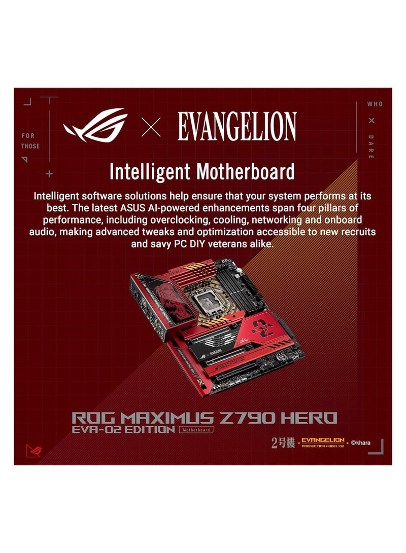 ASUS - Rog Msximus Z790 Hero EVA-02 Edition LGA 1700(Intel® 13th &12th Gen) ATX Gamining motherboard(DDR5, 5x M.2 slots,PCIe 5.0 x16 with Q-Release,Wi-Fi 6E, 2xThunderbolt 4, USB 20G Type-C front-panel) Red - Image 1