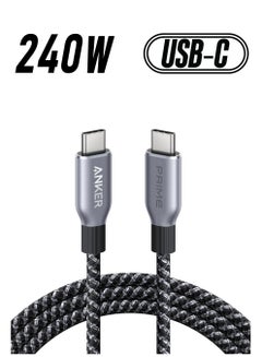آنكر Prime USB C to USB C Cable, 240W 6 ft Fast Charging USBC Cable, Upcycled-Braided Nylon with High Durability, USB 2.0 Cable for iPhone 16/15 Series, MacBook, iPad, Samsung, Huawei, Xiaomi, Vivo Black  - Image 1