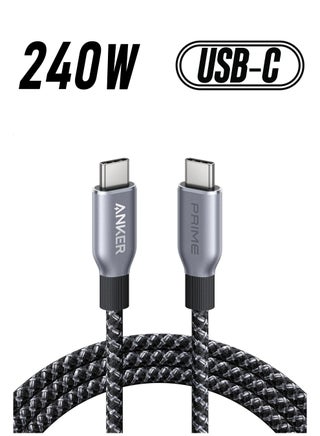 Prime USB C to USB C Cable, 240W 6 ft Fast Charging USBC Cable, Upcycled-Braided Nylon with High Durability, USB 2.0 Cable for iPhone 16/15 Series, MacBook, iPad, Samsung, Huawei, Xiaomi, Vivo Black - pnsku/N70104551V/45/_/1738266457/9cdbf713-09c8-4d10-bd8f-5ce40b27883c