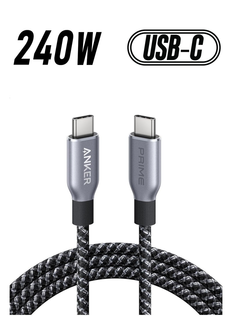 آنكر Prime USB C to USB C Cable, 240W 6 ft Fast Charging USBC Cable, Upcycled-Braided Nylon with High Durability, USB 2.0 Cable for iPhone 16/15 Series, MacBook, iPad, Samsung, Huawei, Xiaomi, Vivo Black  - Image 1