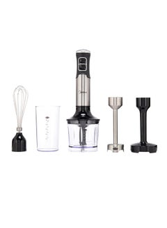 1000W Hand Blender With DC Motor, Stainless Steel Wander, Multi-functional For Whisking - Chopping - Mashing, Variable Speed For Turbo & Stepless, 1L Chopper Bowl, 600ml Beaker - MJ-BH1001W Silver/Black