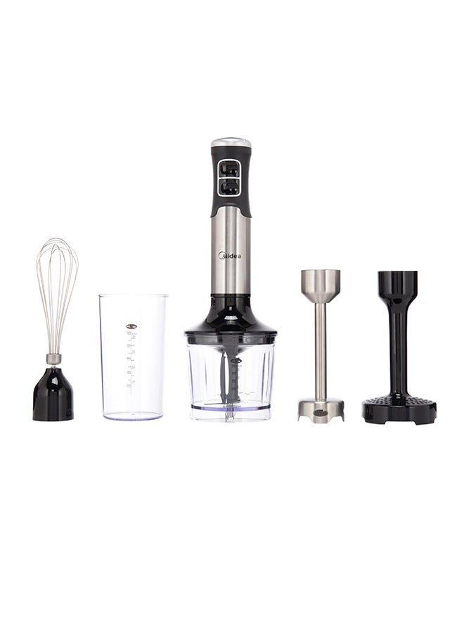 مديا 1000W Hand Blender With DC Motor, Stainless Steel Wander, Multi-functional For Whisking - Chopping - Mashing, Variable Speed For Turbo & Stepless, 1L Chopper Bowl, 600ml Beaker - MJ-BH1001W Silver/Black  - Image 1