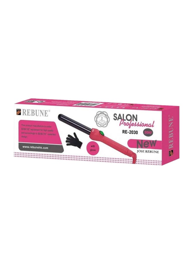 ريبون - RE-2030 Hair Curling Iron 25MM Hair Curler Gift Box Packaging Include Heat Resistant Glove (A) Pink/Black - Image 1