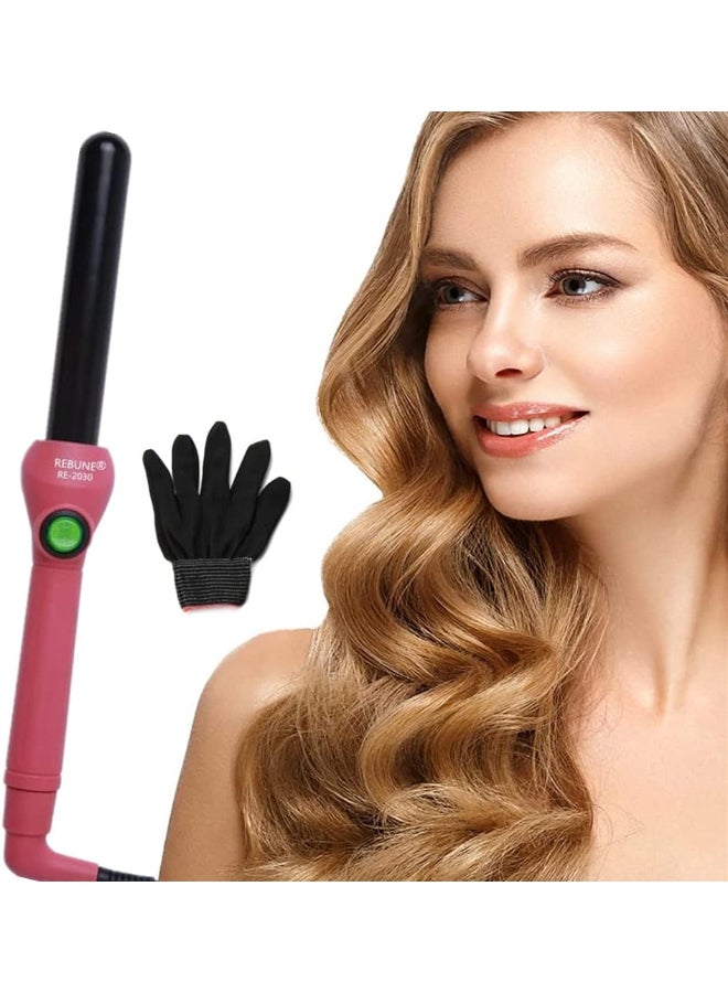 ريبون - RE-2030 Hair Curling Iron 25MM Hair Curler Gift Box Packaging Include Heat Resistant Glove (A) Pink/Black - Image 1