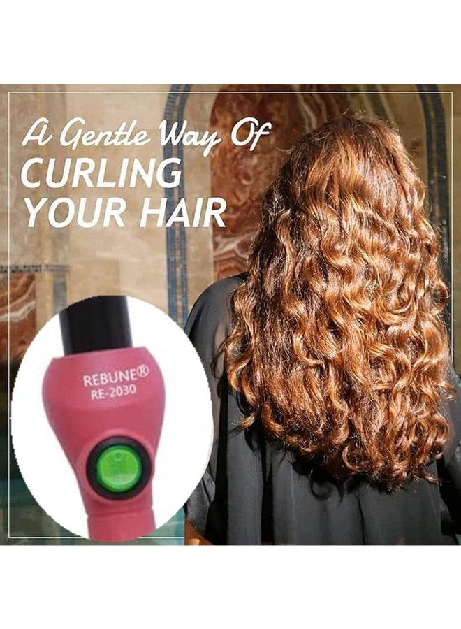 ريبون - RE-2030 Hair Curling Iron 25MM Hair Curler Gift Box Packaging Include Heat Resistant Glove (A) Pink/Black - Image 1