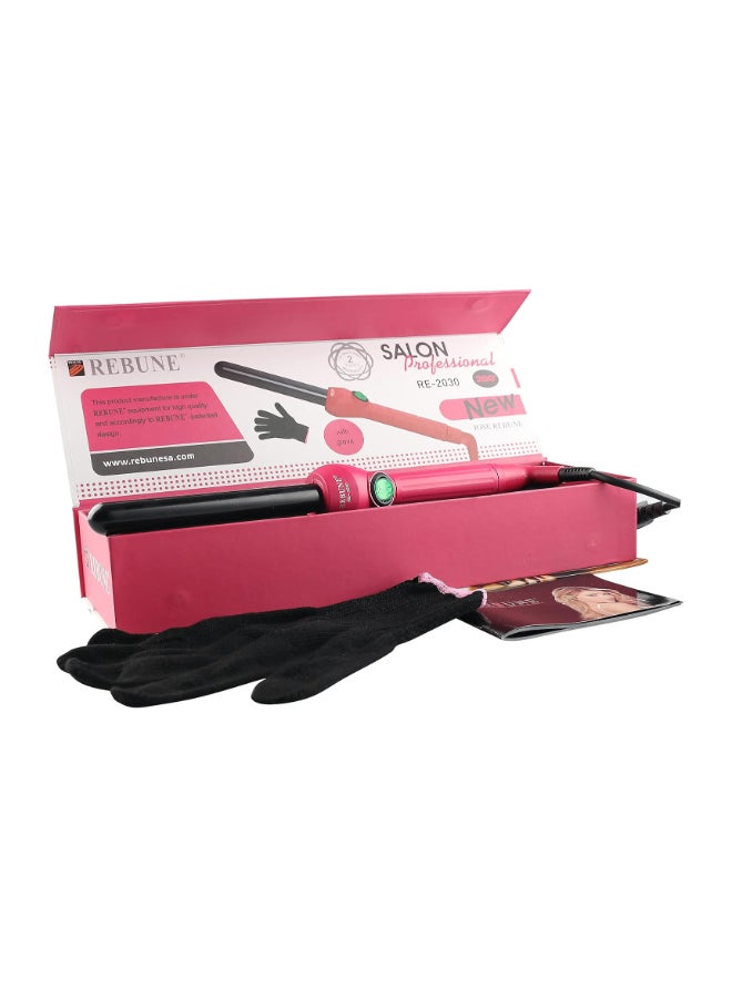 ريبون - RE-2030 Hair Curling Iron 25MM Hair Curler Gift Box Packaging Include Heat Resistant Glove (A) Pink/Black - Image 1