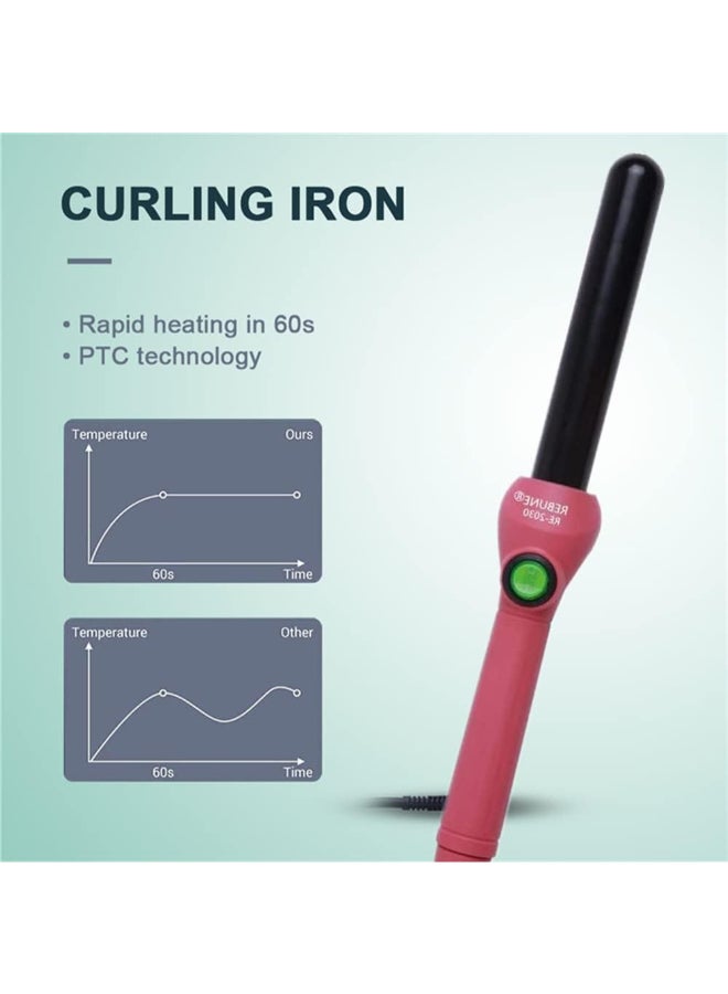 ريبون - RE-2030 Hair Curling Iron 25MM Hair Curler Gift Box Packaging Include Heat Resistant Glove (A) Pink/Black - Image 1