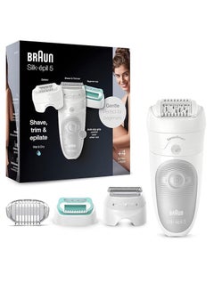 Silk-épil 5 Women's Epilator for Hair Removal/Hair Remover, Attachments for Razor, Trimmer and Massage for Body, Bag, 5-625 Multicolor