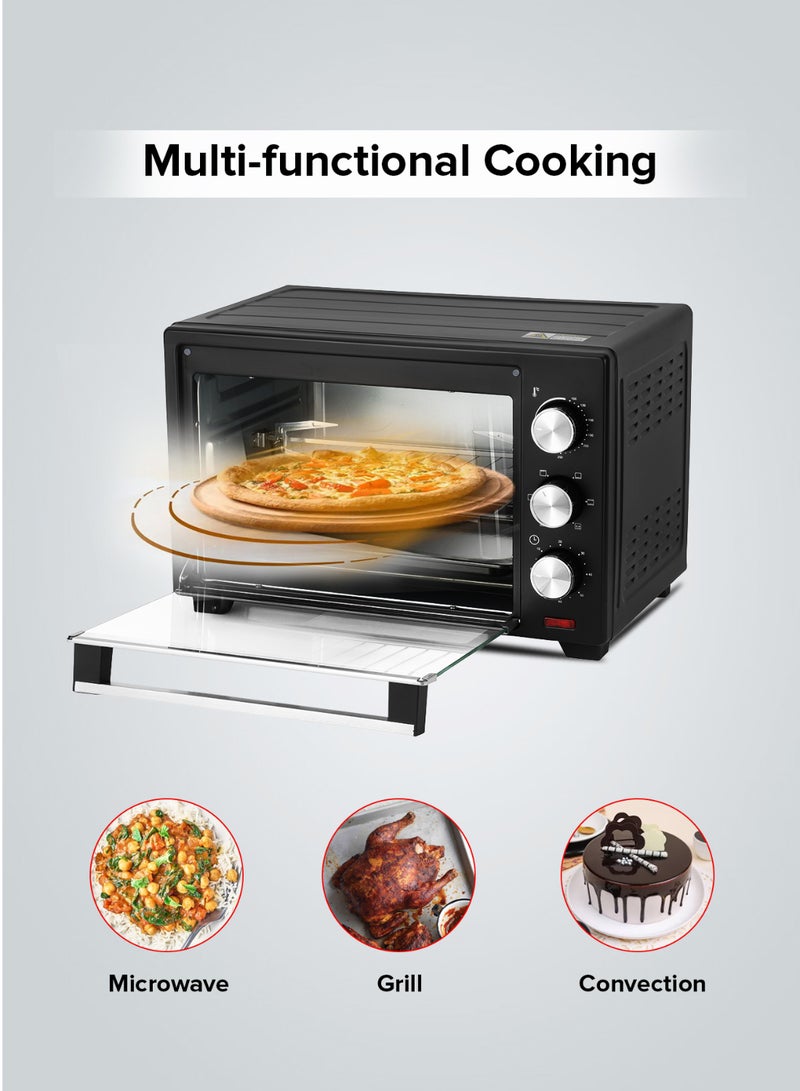 GEEPAS Electric Oven With Rotisserie, 60 Minutes Timer With Bell Ring, 100-250°C Adjustable Temperature, 6 Stages Heating Selector, Power Indicator Light, Accessories:-Food Tray, Tray Handle, Wire Rack, Rotisserie Handle, Rotisserie Fork 25 L 1600 W GO34040 Black - Image 4