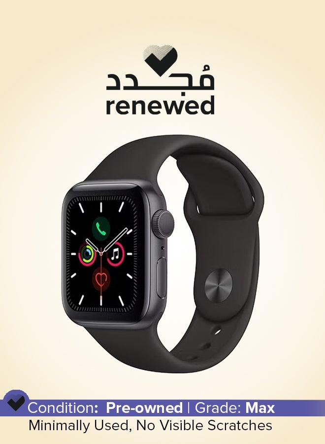 Apple - Renewed - Watch Series 5 44mm GPS + Cellular Aluminum With Black Sport Band Space Grey - Image 1