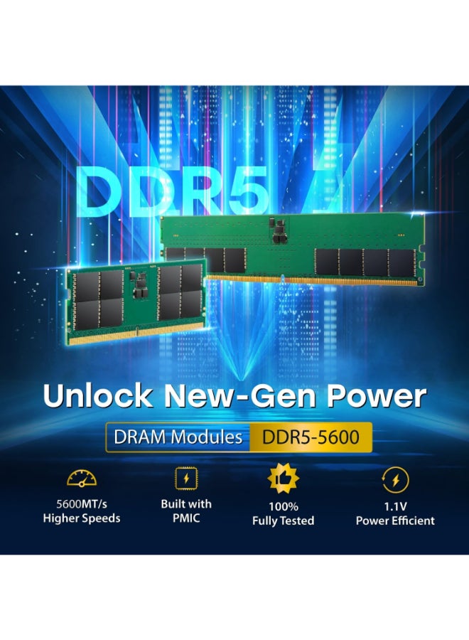 ترانسيند JetRAM JM5600ASE-32G 32GB DDR5-5600 SO-DIMM, 1.1 V, CL46, Dual-Rank, On-Die ECC, Unbuffered, 262-Pin, Laptop/Notebook Compatible | JM5600ASE-32G - Image 3