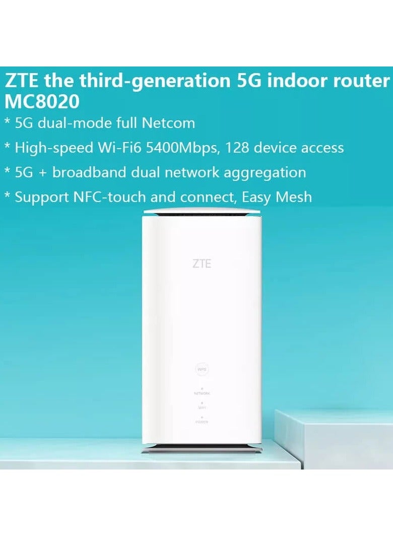 ZTE - 5G Indoor Modem CPE Router,5G Dual-mode WIFI 6 Dual Band 5400Mbps Up To 128 Devices-Global Version White White - Image 1