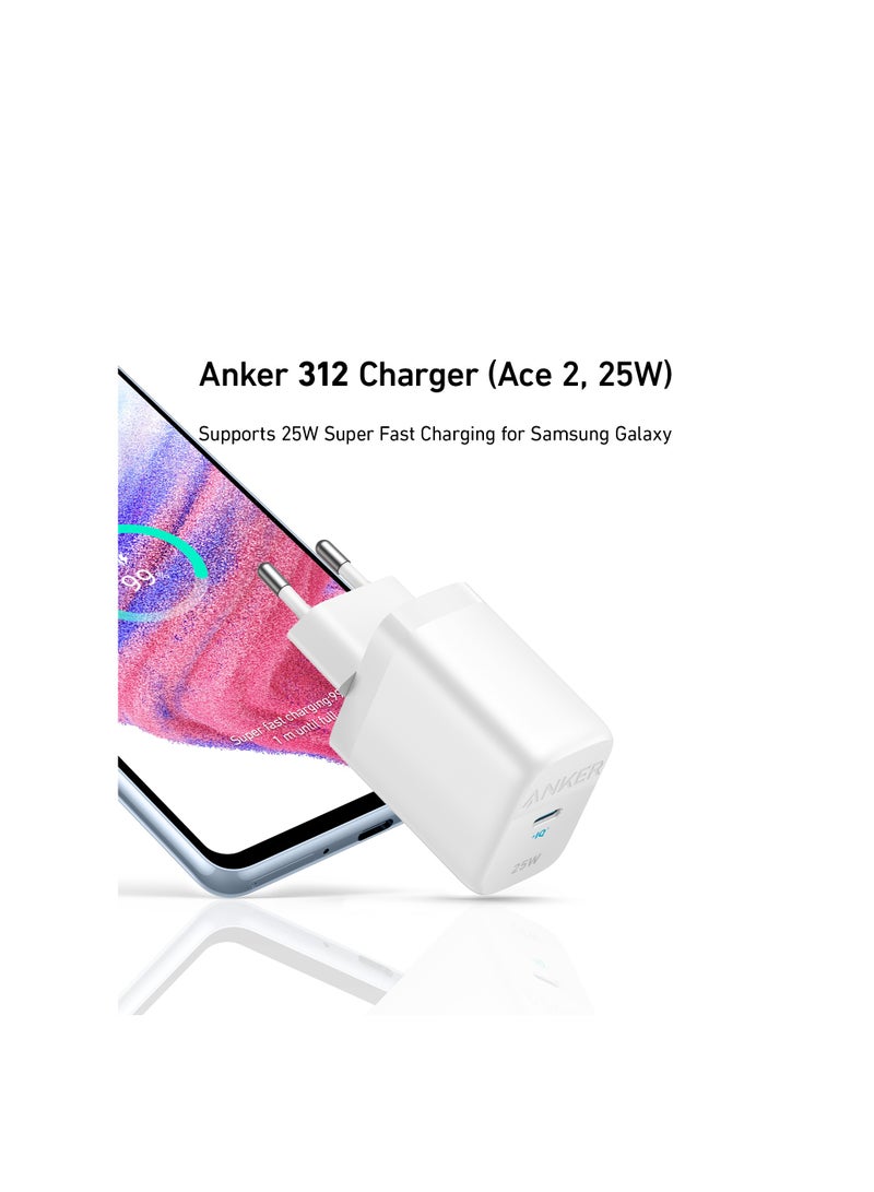 آنكر - شاحن Anker 312 فائق السرعة بقوة 25 وات شاحن Anker Ace القابل للطي PPS سريع لهاتف Samsung Galaxy S23 Ultra/S23+/S23/S22 Ultra/S22+/S22/S21/S20/Note 20 Ultra/Note 10/Z Fold 3' أبيض - Image 1