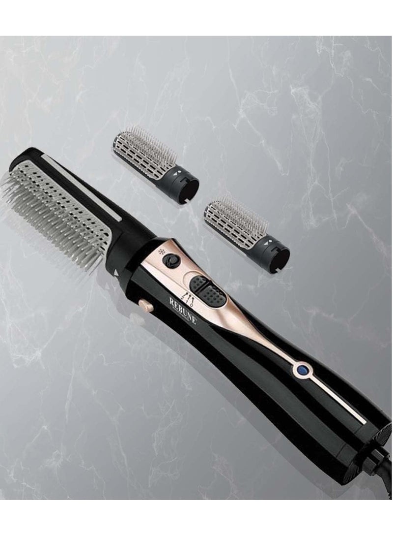 REBUNE 1200W Electric Hair Styler Brush With 2 Attachment RE-2078-2 Black/Rose Rold - Image 3