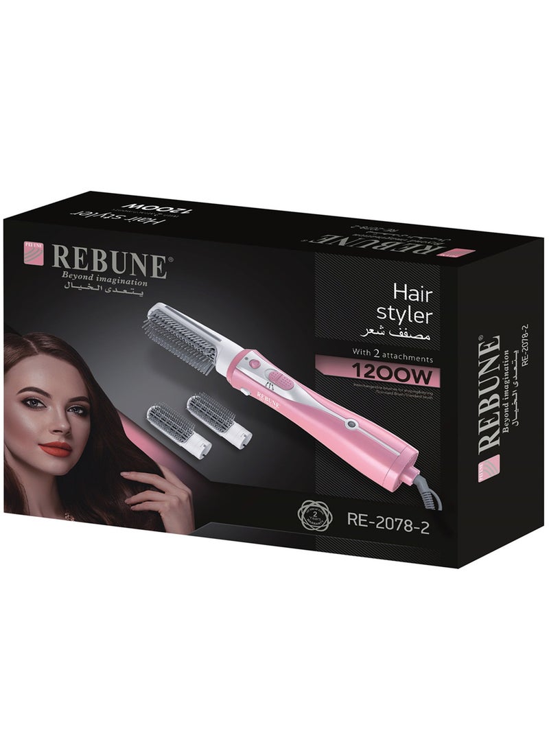 ريبون Original RE-2078-2 Pink Electric Hair Styler Brush With 2 Attachment 1200W UAE Plug  - Image 2