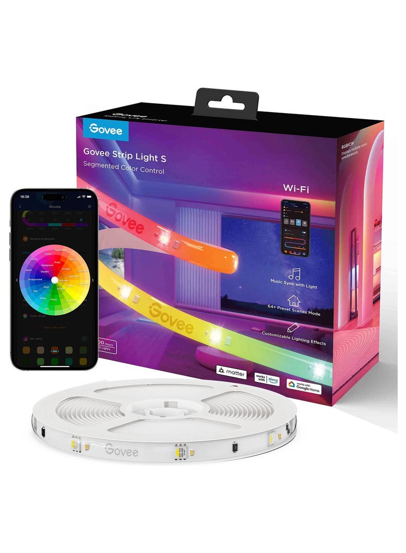 Govee - LED Strip Light S, RGBICW Technology, 64+ Scene Modes, Smart App Control, Transparent Protective Epoxy Coating, IP67 Rated Protection, 5m Length | H612ABD1 - Image 1