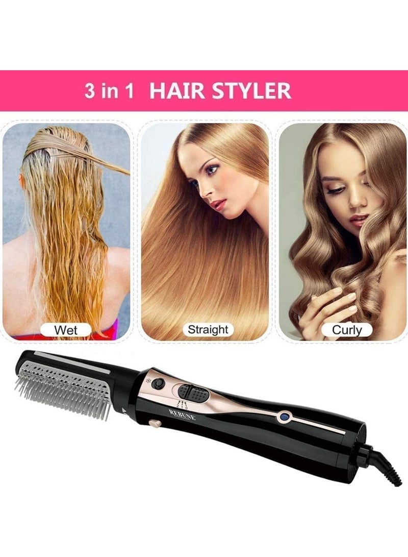 REBUNE 1200W Hair Dryer Brush Hot Air Styler 3 In 1 Electric Hair Styler Brush With 2 Attachment Black/Gold  - Image 3