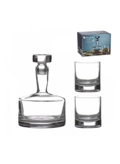 Pasabahce Set Hand Made Whisky Bottle With Stoppe Clear 1100 Cc 37 1/4 Oz +2 Whisky Glass 360 Cc 12 1/4 OzLiters 