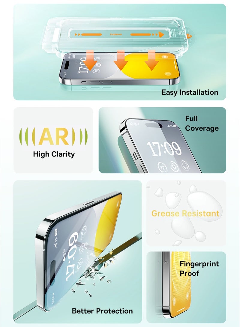 Baseus Sapphire Series Full-Coverage Hd Tempered Glass Screen Protector (With Built-In Dust Filter) For iP 16 Pro, / 6.3 Clear (Pack Of 1, With Cleaning Kit And Dust-Proof Installation Tool) Clear - Image 3