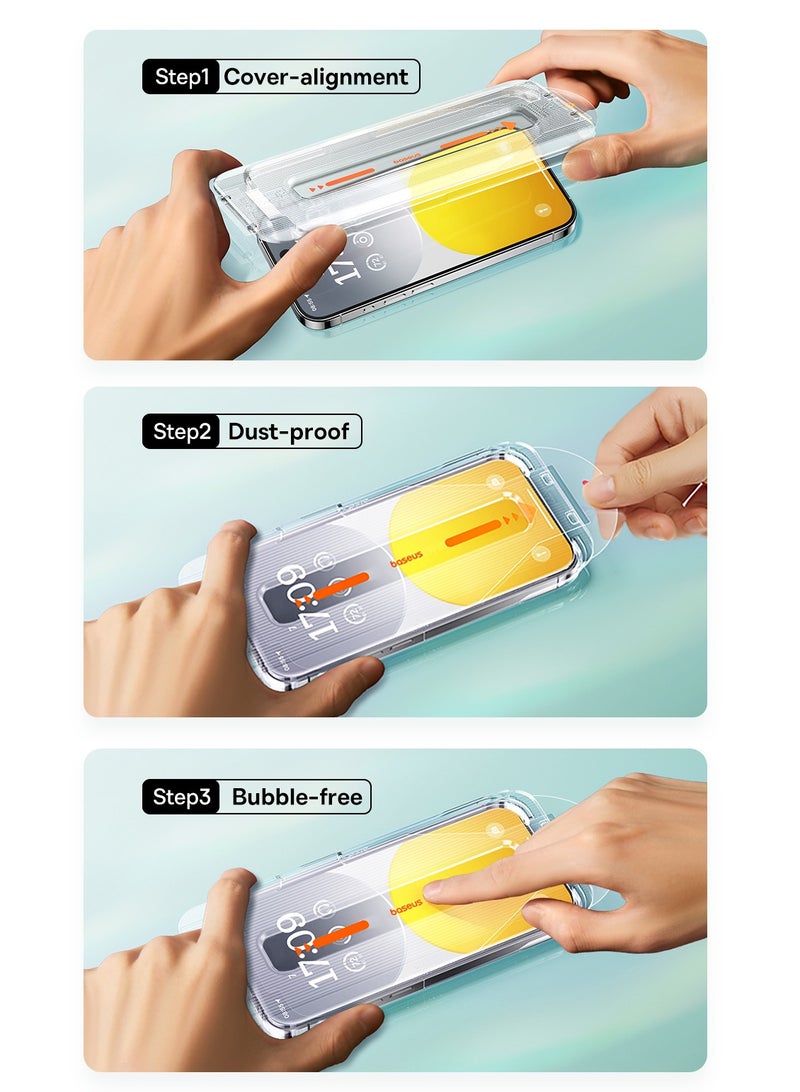 Baseus Sapphire Series Full-Coverage Hd Tempered Glass Screen Protector (With Built-In Dust Filter) For iP 16 Pro, / 6.3 Clear (Pack Of 1, With Cleaning Kit And Dust-Proof Installation Tool) Clear - Image 4