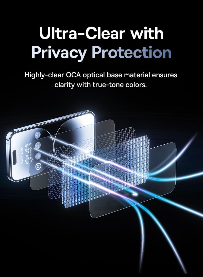 Baseus Sapphire Series Full-Coverage Privacy Protection Tempered Glass Screen Protector (With Built-In Dust Filter) For Ip 16 Pro, / 6.3 Clear (Pack Of 1, With Cleaning Kit And Dust-Proof Installation Tool) Clear - Image 4