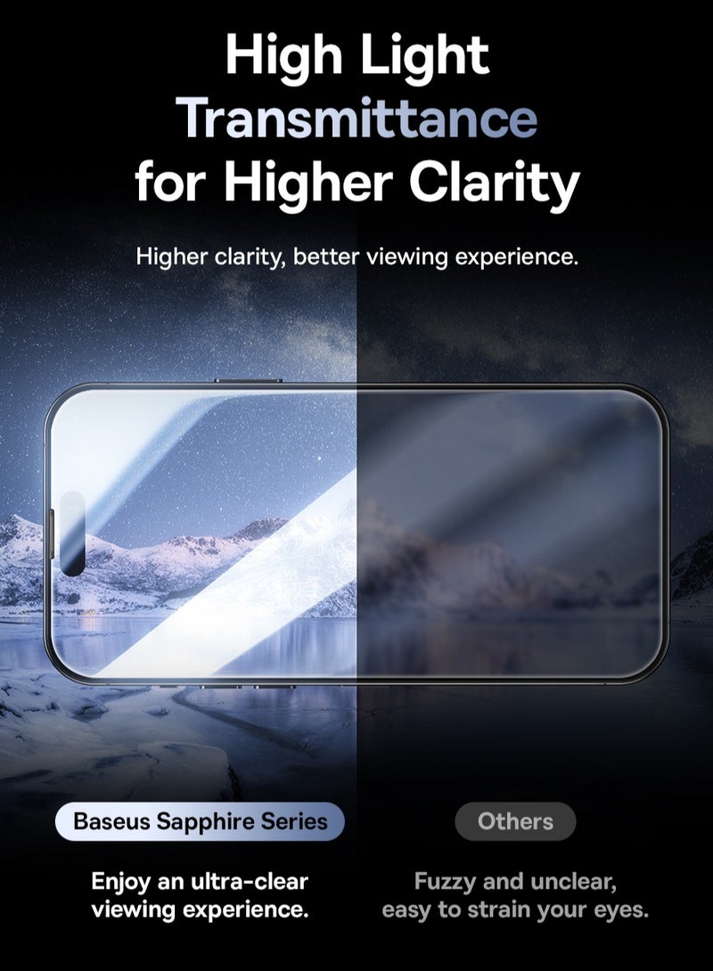 Baseus Sapphire Series Full-Coverage Privacy Protection Tempered Glass Screen Protector (With Built-In Dust Filter) For Ip 16 Pro, / 6.3 Clear (Pack Of 1, With Cleaning Kit And Dust-Proof Installation Tool) Clear - Image 2