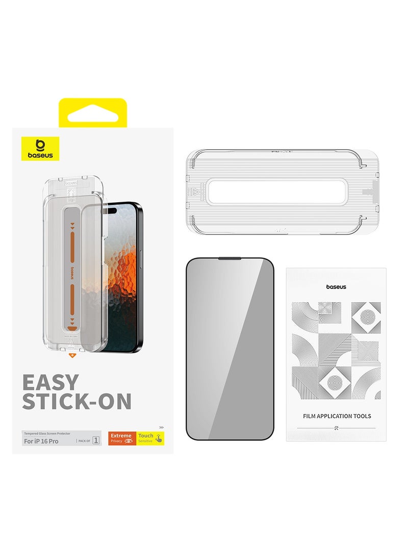 Baseus Sapphire Series Full-Coverage Privacy Protection Tempered Glass Screen Protector (With Built-In Dust Filter) For Ip 16 Pro, / 6.3 Clear (Pack Of 1, With Cleaning Kit And Dust-Proof Installation Tool) Clear - Image 5