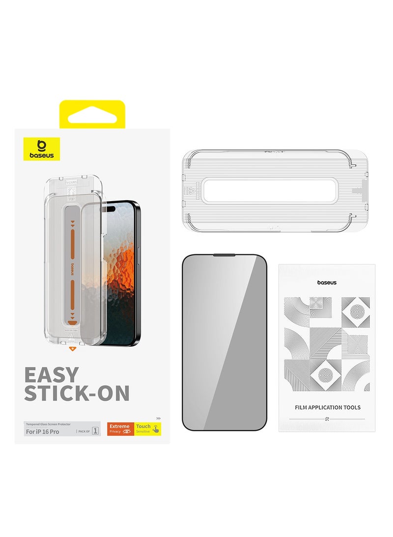 Baseus Sapphire Series Full-Coverage Privacy Protection Tempered Glass Screen Protector (With Built-In Dust Filter) For IP 16 Pro Max, / 6.9  Clear (Pack Of 1, With Cleaning Kit And Dust-Proof Installation Tool Clear - Image 5