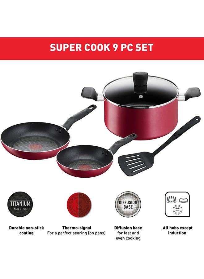تيفال TEFAL طقم أواني طهي مكون من 5 قطع | سوبر كوك | مقالي 20/24 سم/ قدر 24 سم + غطاء/ ملعقة مسطحة مشقوقة | غير لاصق مع مؤشر حرارة Thermo Signal | ألومنيوم | أسود | ضمان لمدة سنتين | B460S584 24سم  - Image 3