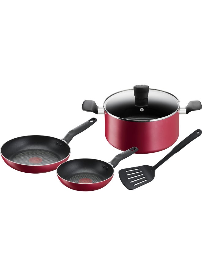 تيفال TEFAL طقم أواني طهي مكون من 5 قطع | سوبر كوك | مقالي 20/24 سم/ قدر 24 سم + غطاء/ ملعقة مسطحة مشقوقة | غير لاصق مع مؤشر حرارة Thermo Signal | ألومنيوم | أسود | ضمان لمدة سنتين | B460S584 24سم - Image 1