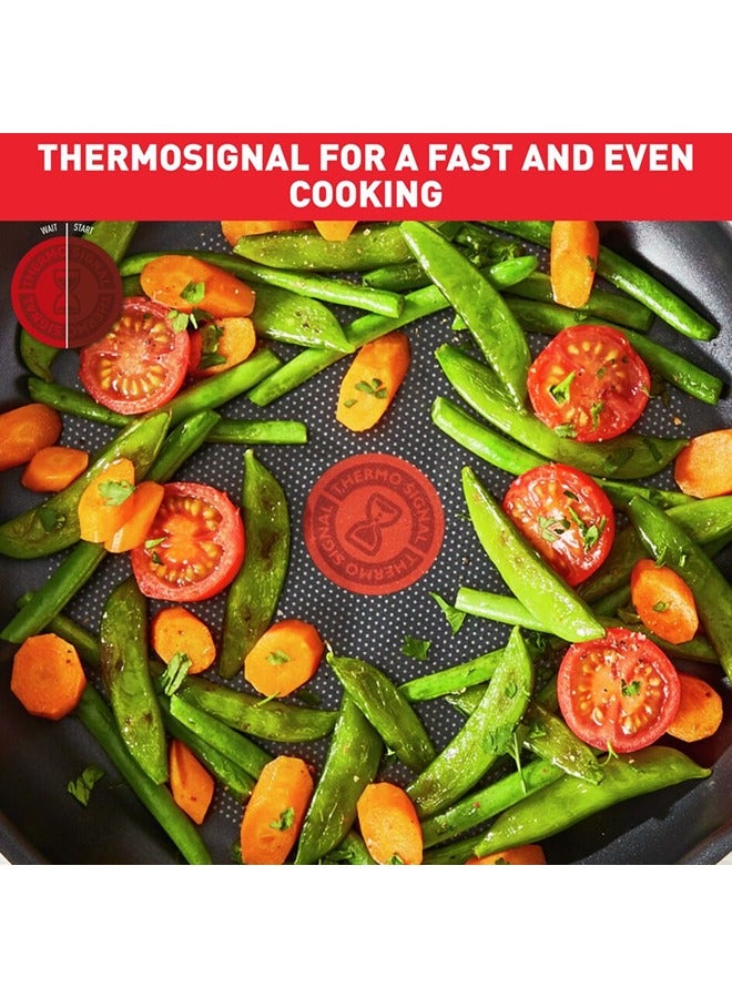 Tefal - TEFAL Cookware Set of 7 Pieces | Super Cook | Frypan 24 cm/Saucepan 18 cm+lid/Stewpot 24 cm+Lid/Spoon/Slotted Spatula | Non-Stick with Thermo Signal | Aluminium | Black | 2 Years Warranty | B459S784 Black 24cm - Image 1