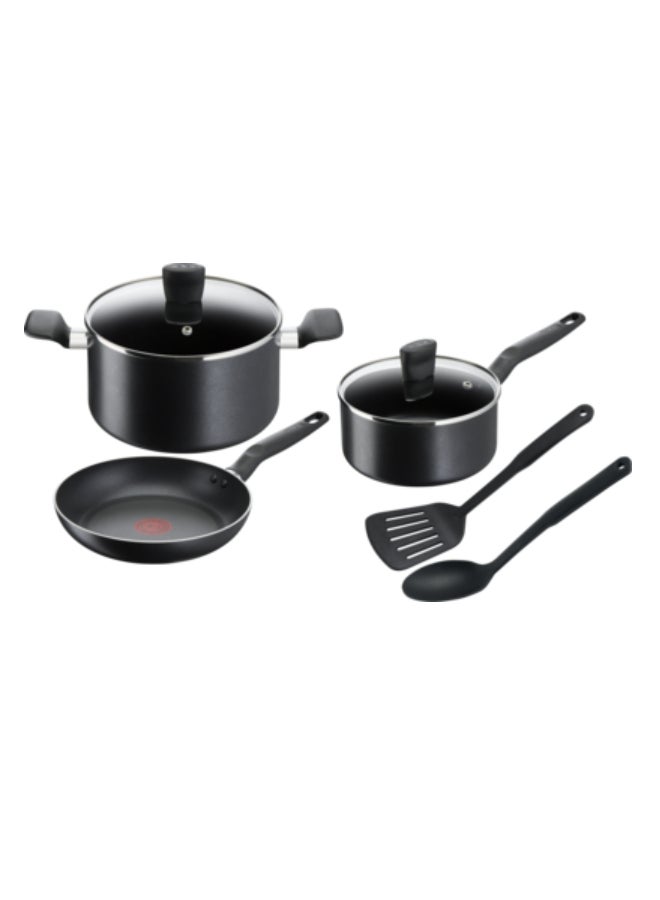 Tefal - TEFAL Cookware Set of 7 Pieces | Super Cook | Frypan 24 cm/Saucepan 18 cm+lid/Stewpot 24 cm+Lid/Spoon/Slotted Spatula | Non-Stick with Thermo Signal | Aluminium | Black | 2 Years Warranty | B459S784 Black 24cm - Image 1