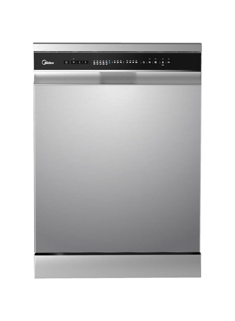 Midea Smart Freestanding Dishwasher, 14 Place Settings, 8 Programs, Wi-Fi, Delay Start & Half Load Function, Silent & High Energy Efficient, Rapid Wash, Child Lock, Self Cleaning WQP14-W7633CS Silver - Image 1