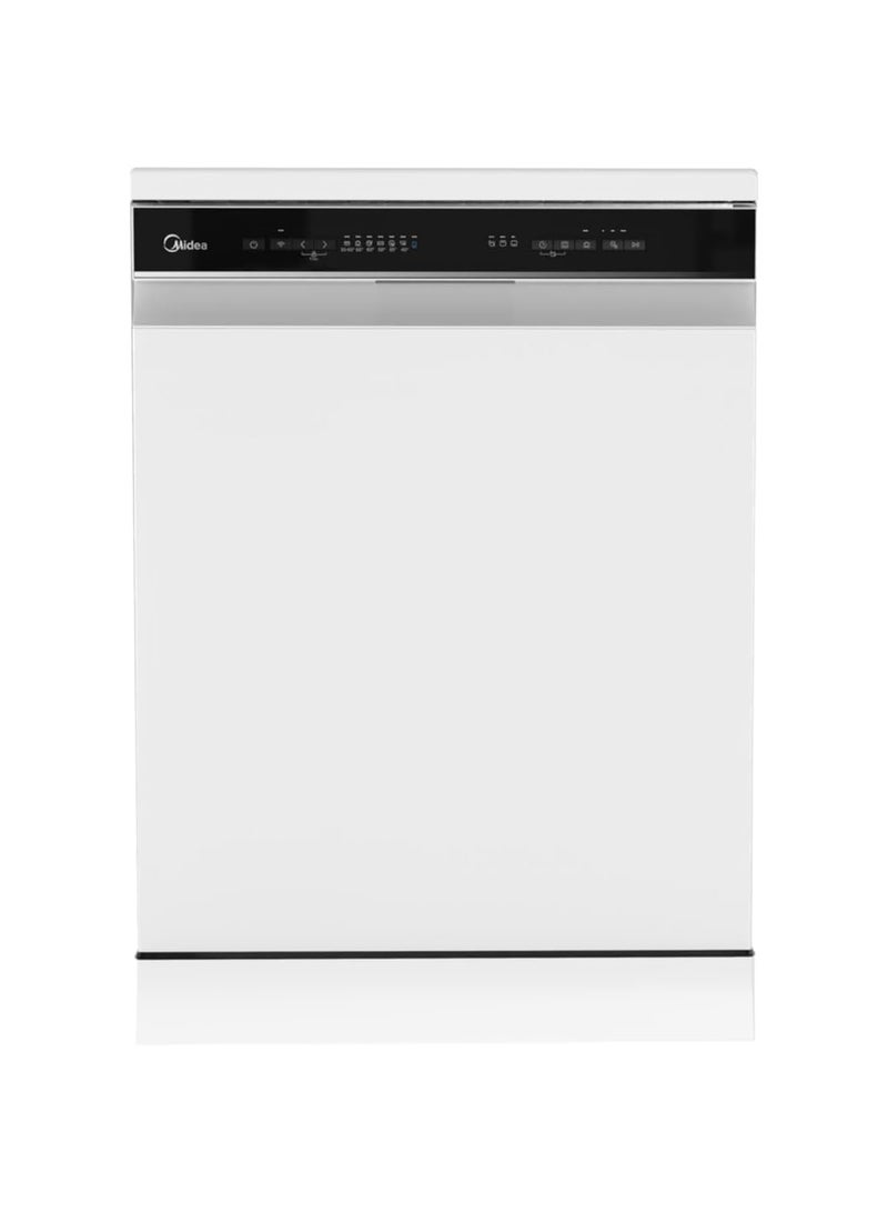 مديا Smart Freestanding Dishwasher, 14 Place Settings, 9 Programs, Wi-Fi, Delay Start & Dual Zone Wash, Silent & High Energy Efficient, Rapid Wash, Child Lock, Ion Dishfresh WQP14-W7633DW White  - Image 1