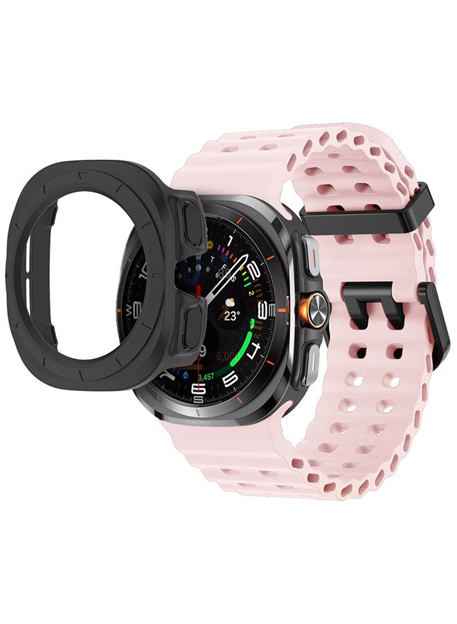 MARGOUN (for Samsung Galaxy Watch 7 Ultra 47mm) 2 Packs Silicone Band and Case, Soft Ocean Silicone Sport Strap Replacement Accessory Light Pink  - Image 2