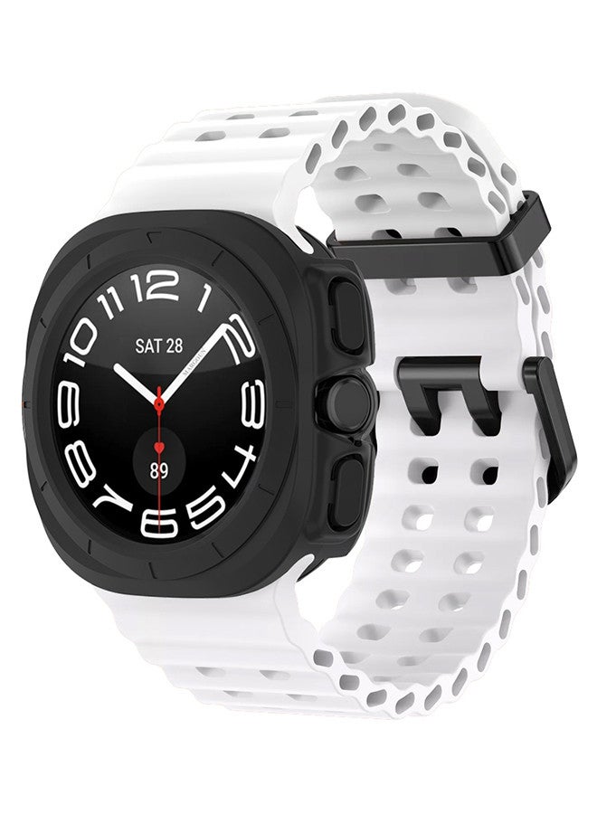MARGOUN (for Samsung Galaxy Watch 7 Ultra 47mm) 2 Packs Silicone Band and Case, Soft Ocean Silicone Sport Strap Replacement Accessory White  - Image 3
