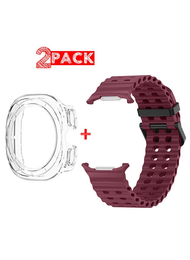 MARGOUN (for Samsung Galaxy Watch 7 Ultra 47mm) 2 Packs Silicone Band and Case, Soft Ocean Silicone Sport Strap Replacement Accessory Maroon  - Image 1