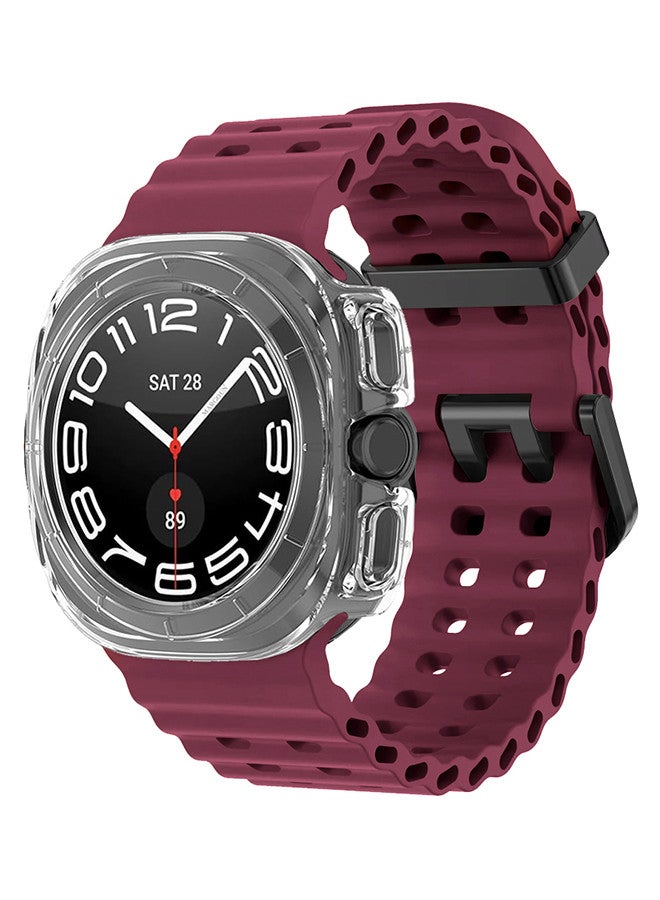 MARGOUN (for Samsung Galaxy Watch 7 Ultra 47mm) 2 Packs Silicone Band and Case, Soft Ocean Silicone Sport Strap Replacement Accessory Maroon  - Image 3
