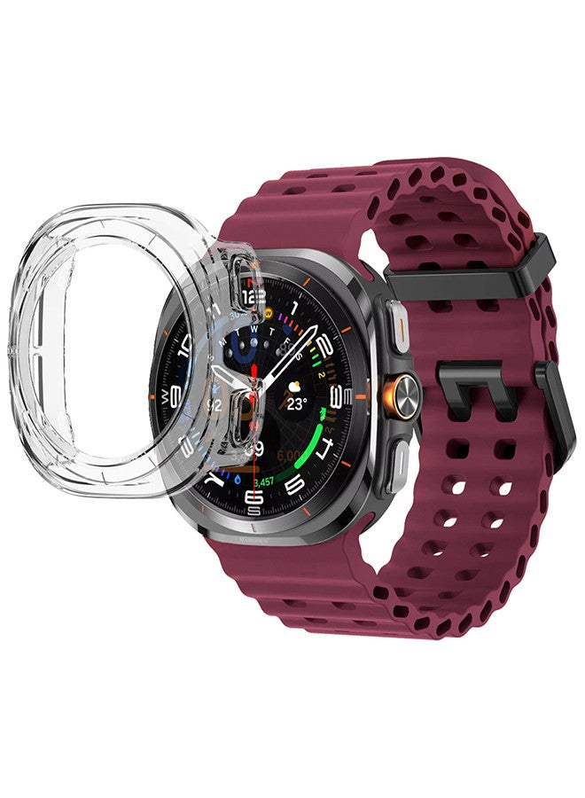 MARGOUN (for Samsung Galaxy Watch 7 Ultra 47mm) 2 Packs Silicone Band and Case, Soft Ocean Silicone Sport Strap Replacement Accessory Maroon  - Image 2