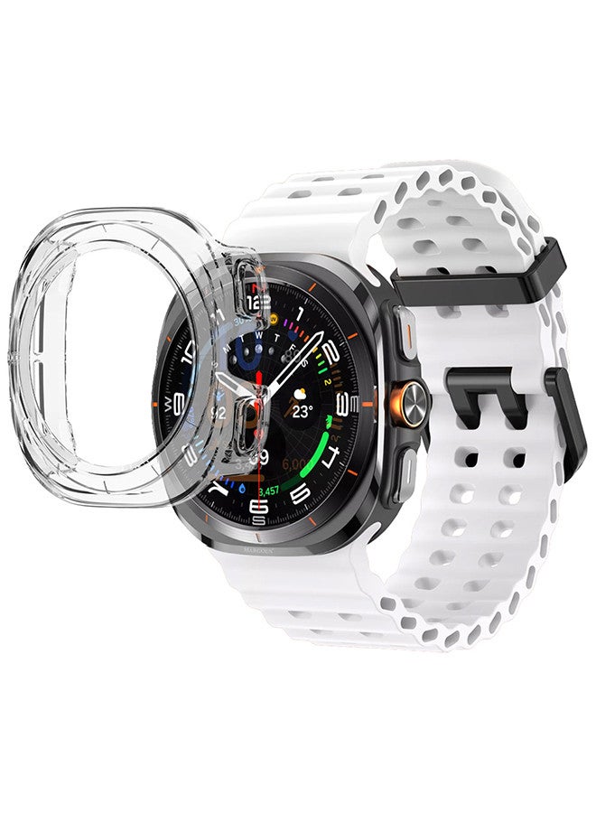 MARGOUN - (for Samsung Galaxy Watch 7 Ultra 47mm) 2 Packs Silicone Band and Case, Soft Ocean Silicone Sport Strap Replacement Accessory White - Image 1
