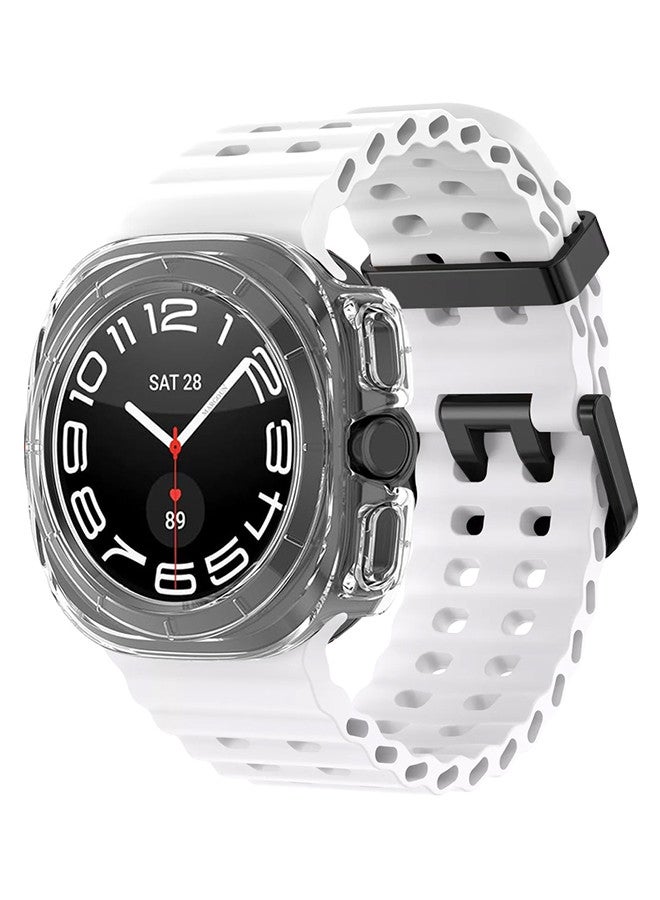 MARGOUN - (for Samsung Galaxy Watch 7 Ultra 47mm) 2 Packs Silicone Band and Case, Soft Ocean Silicone Sport Strap Replacement Accessory White - Image 1
