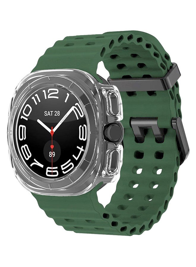 MARGOUN (for Samsung Galaxy Watch 7 Ultra 47mm) 2 Packs Silicone Band and Case, Soft Ocean Silicone Sport Strap Replacement Accessory Green  - Image 3