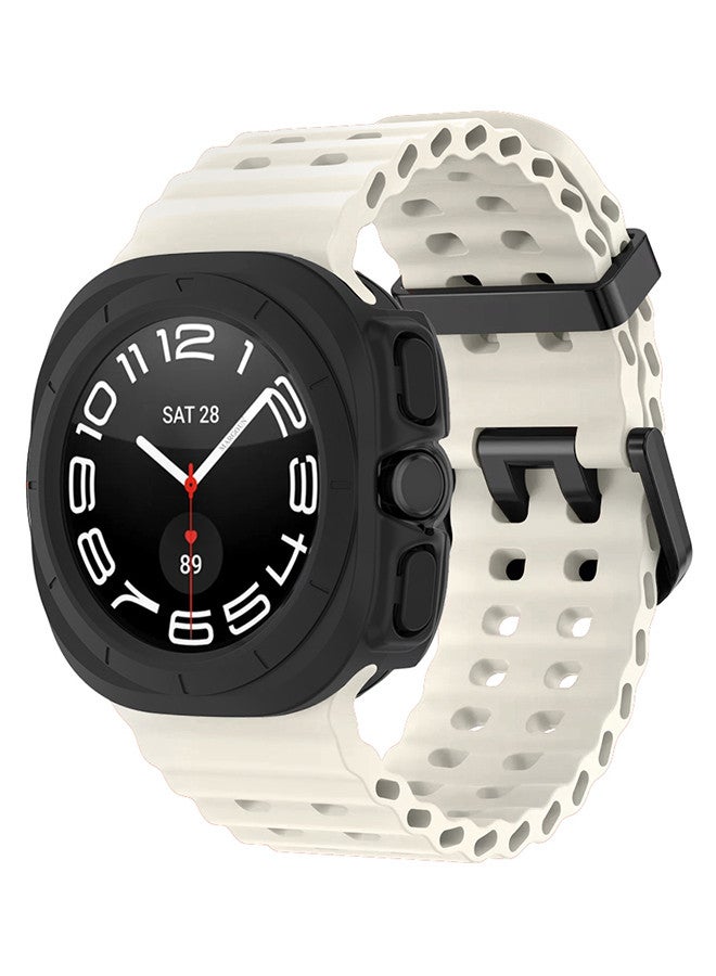 MARGOUN (for Samsung Galaxy Watch 7 Ultra 47mm) 2 Packs Silicone Band and Case, Soft Ocean Silicone Sport Strap Replacement Accessory Dusty White  - Image 3